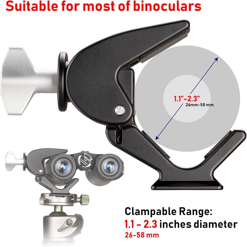 Zelnoox Clamp Binocular Tripod Adapter – ARCA Quick Release Dovetail | 1/4"-20 & 3/8"-16 Screw Holes | Fits 26-58mm Binoculars - Image 4